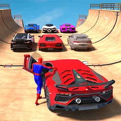 Скачать взломанную Superhero Car: Mega Ramp Games (Рамп Кар Гейм)  [МОД Бесконечные монеты] - последняя версия apk на Андроид